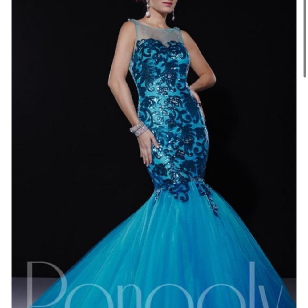Panoply Blue Embellished Sweetheart Prom Gown